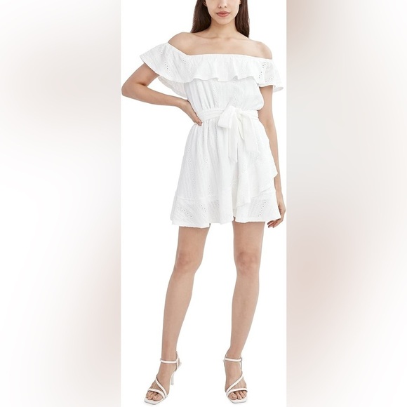 BCBG Dresses & Skirts - NWOT BCBGeneration Off The Shoulder Fit And Flare Dress in White w/ Sash Bridal